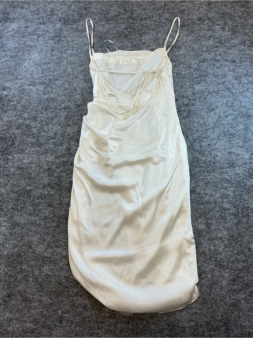 Amanda Uprichard Ivory Silk Midi Dress with Side Ruching and Slit Size S - Picture 7 of 7